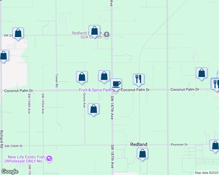 map of restaurants, bars, coffee shops, grocery stores, and more near 18701 Southwest 248th Street in Homestead