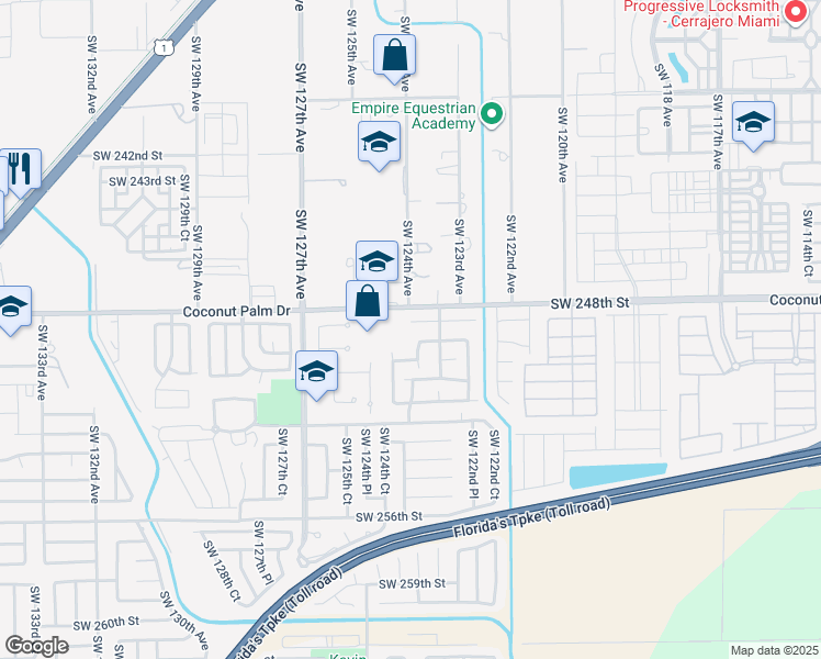 map of restaurants, bars, coffee shops, grocery stores, and more near 12378 Southwest 249th Street in Homestead