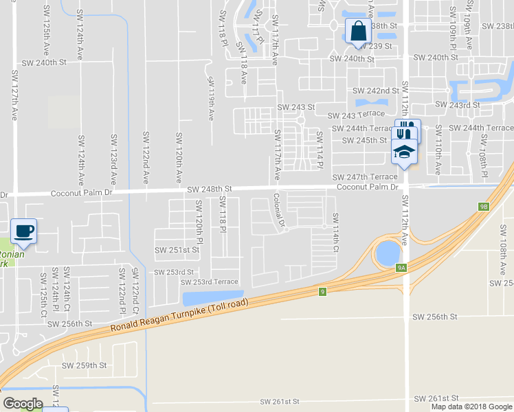 map of restaurants, bars, coffee shops, grocery stores, and more near 24836 Southwest 118th Avenue in Homestead