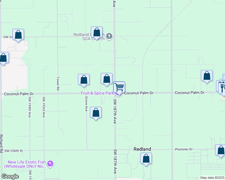 map of restaurants, bars, coffee shops, grocery stores, and more near 18701 Southwest 248th Street in Homestead