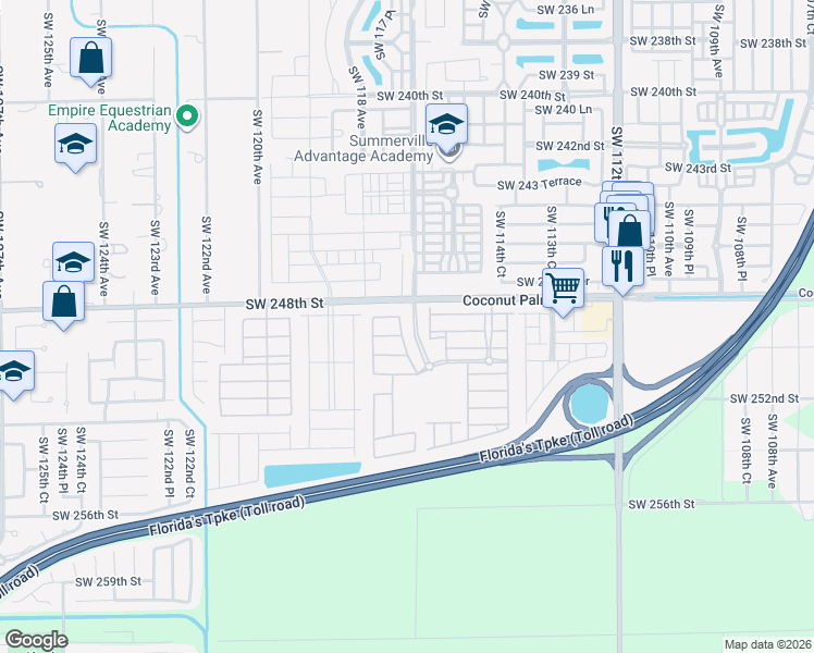 map of restaurants, bars, coffee shops, grocery stores, and more near 24895 Southwest 117th Court in Homestead