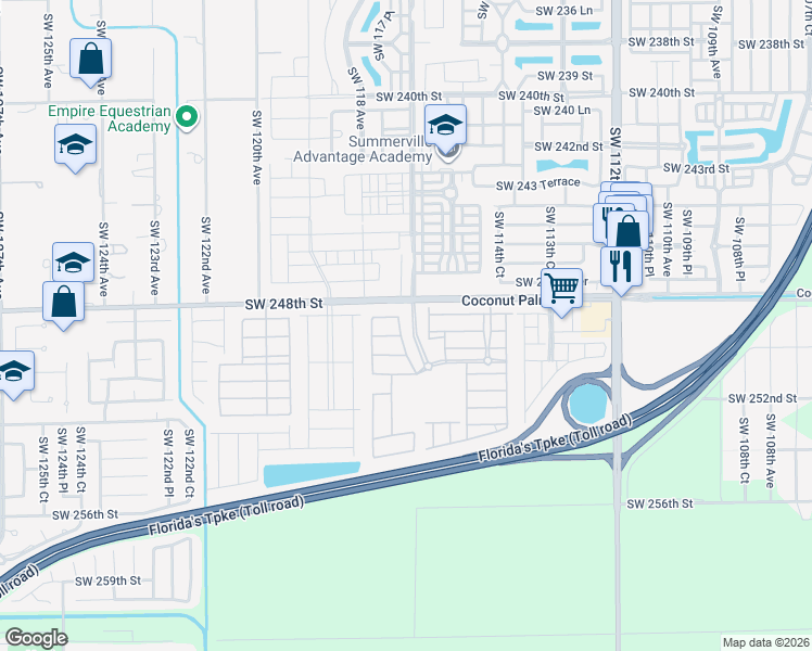 map of restaurants, bars, coffee shops, grocery stores, and more near 24895 Southwest 117th Court in Homestead