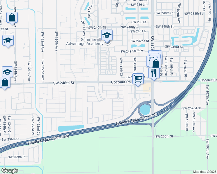 map of restaurants, bars, coffee shops, grocery stores, and more near 11563 Southwest 248th Lane in Princeton