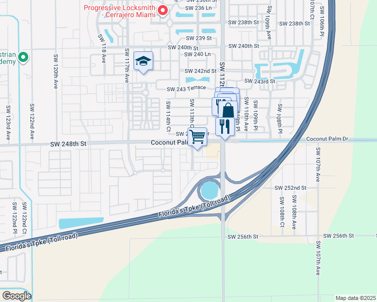 map of restaurants, bars, coffee shops, grocery stores, and more near 24847 Southwest 113th Place in Homestead