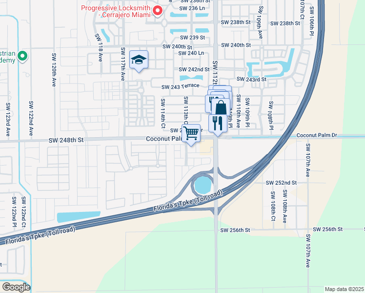 map of restaurants, bars, coffee shops, grocery stores, and more near 24847 Southwest 113th Place in Homestead