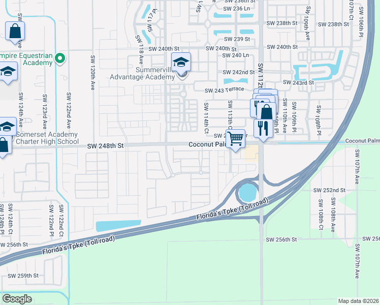 map of restaurants, bars, coffee shops, grocery stores, and more near 11471 Southwest 248th Lane in Princeton