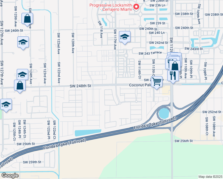 map of restaurants, bars, coffee shops, grocery stores, and more near Southwest 248th Terrace in Princeton