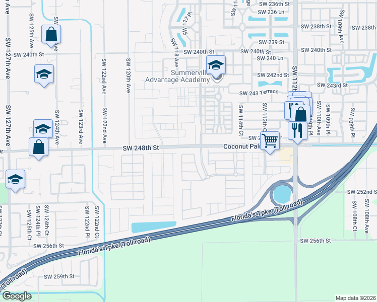 map of restaurants, bars, coffee shops, grocery stores, and more near 24895 Southwest 117th Court in Homestead