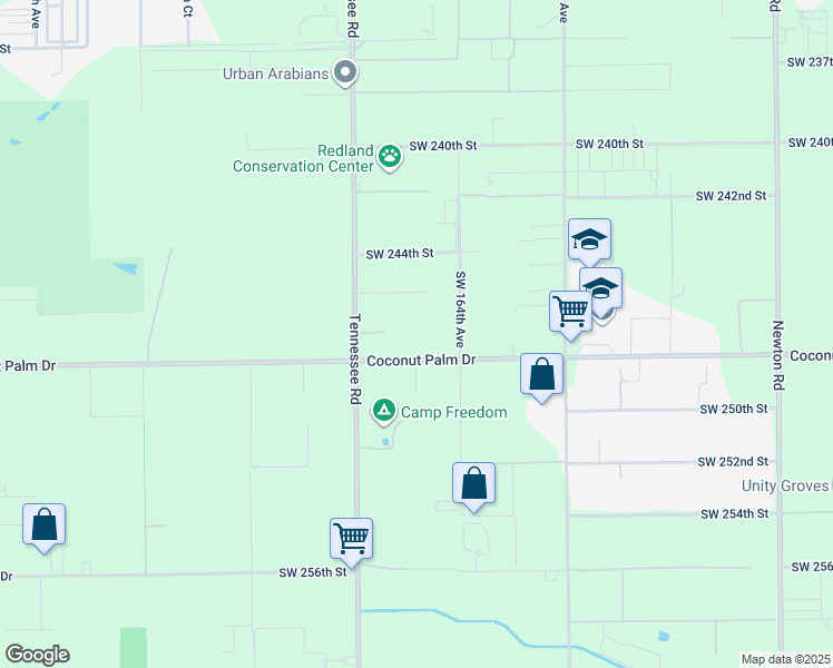 map of restaurants, bars, coffee shops, grocery stores, and more near 16525 Southwest 247th Street in Homestead