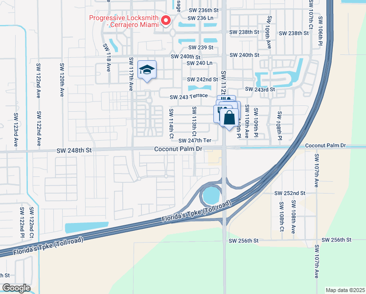 map of restaurants, bars, coffee shops, grocery stores, and more near 11451 Southwest 248th Street in Princeton