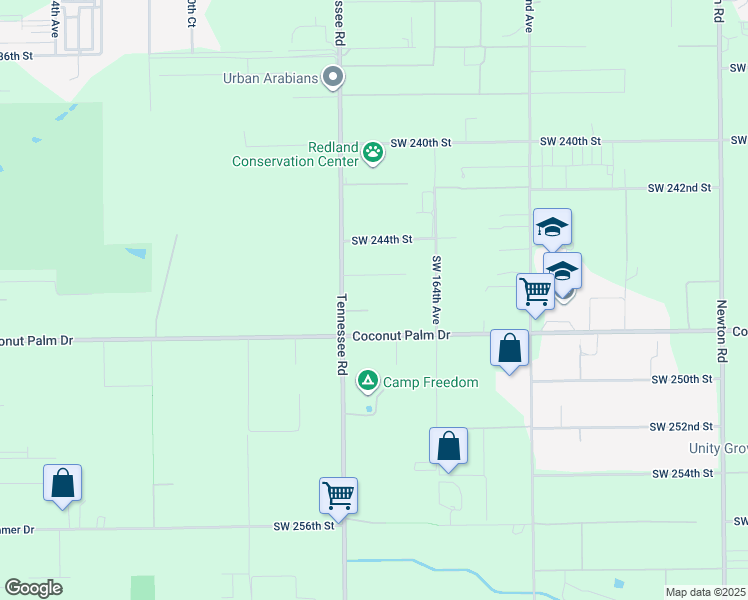 map of restaurants, bars, coffee shops, grocery stores, and more near 16525 Southwest 247th Street in Homestead