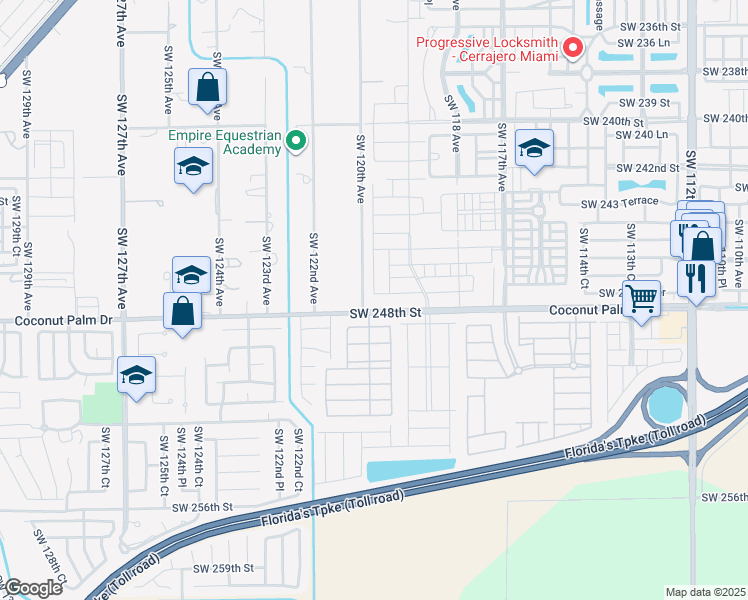 map of restaurants, bars, coffee shops, grocery stores, and more near 11999 Southwest 248th Street in Homestead