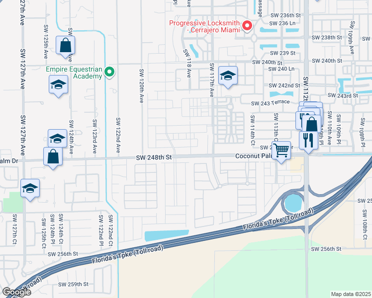 map of restaurants, bars, coffee shops, grocery stores, and more near 11701 Southwest 248th Street in Homestead