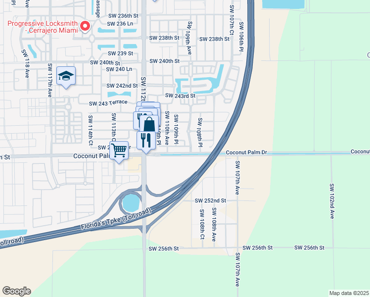 map of restaurants, bars, coffee shops, grocery stores, and more near 10914 Southwest 247th Terrace in Homestead