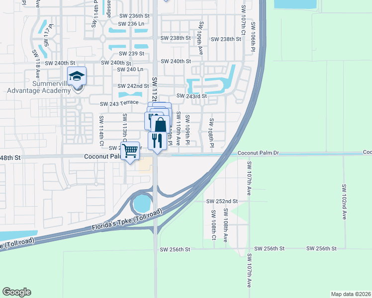 map of restaurants, bars, coffee shops, grocery stores, and more near 11006 Southwest 247th Terrace in Homestead