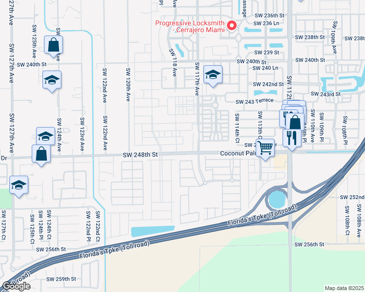 map of restaurants, bars, coffee shops, grocery stores, and more near 11701 Southwest 248th Street in Homestead