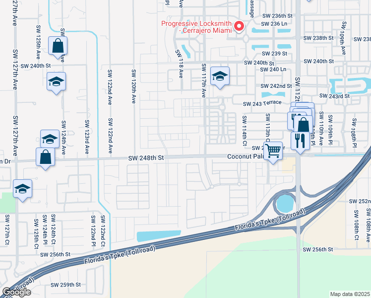 map of restaurants, bars, coffee shops, grocery stores, and more near 11701 Southwest 248th Street in Homestead
