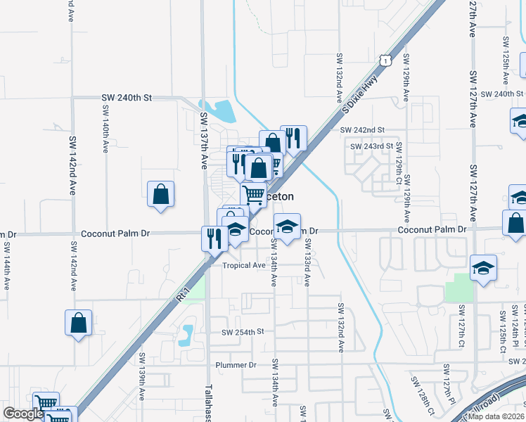 map of restaurants, bars, coffee shops, grocery stores, and more near 24701 Florida 5 in Princeton