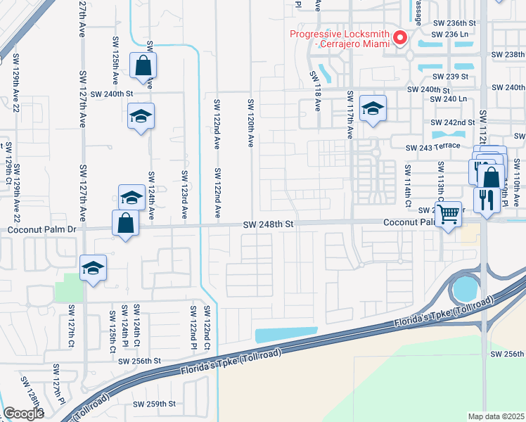 map of restaurants, bars, coffee shops, grocery stores, and more near 11999 Southwest 248th Street in Homestead