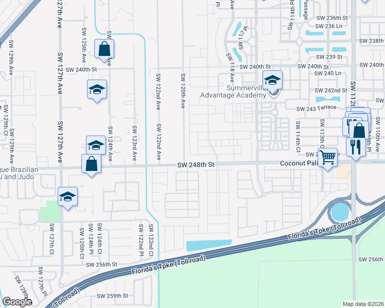 map of restaurants, bars, coffee shops, grocery stores, and more near 11999 Southwest 248th Street in Homestead