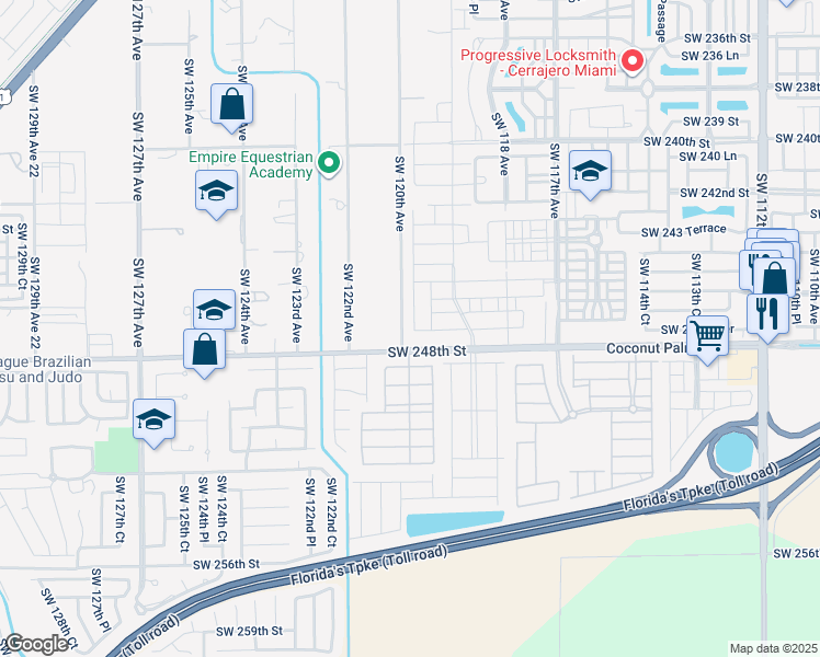 map of restaurants, bars, coffee shops, grocery stores, and more near 24403 Southwest 120th Avenue in Princeton