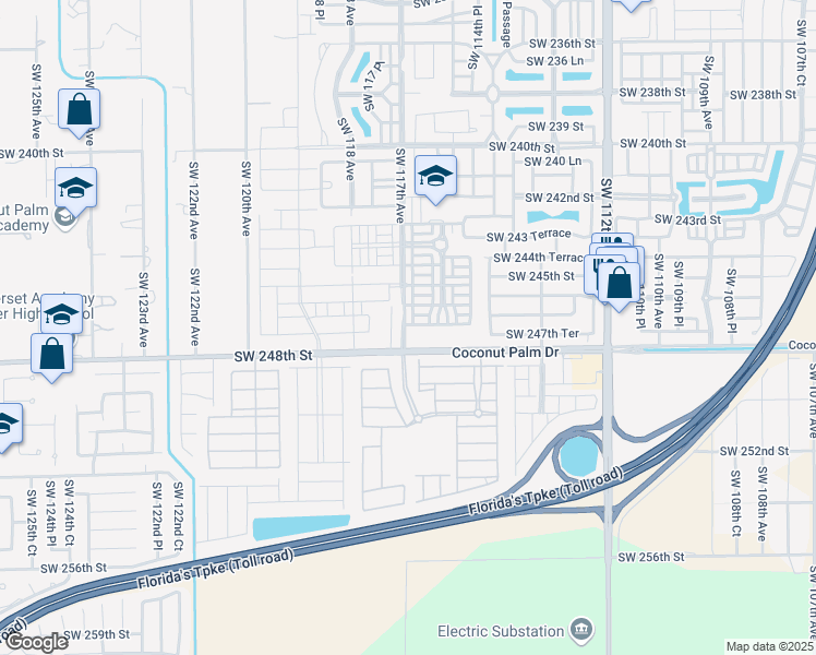 map of restaurants, bars, coffee shops, grocery stores, and more near 24804 Southwest 116th Avenue in Homestead