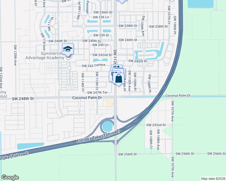 map of restaurants, bars, coffee shops, grocery stores, and more near 24701 Southwest 112th Court in Homestead