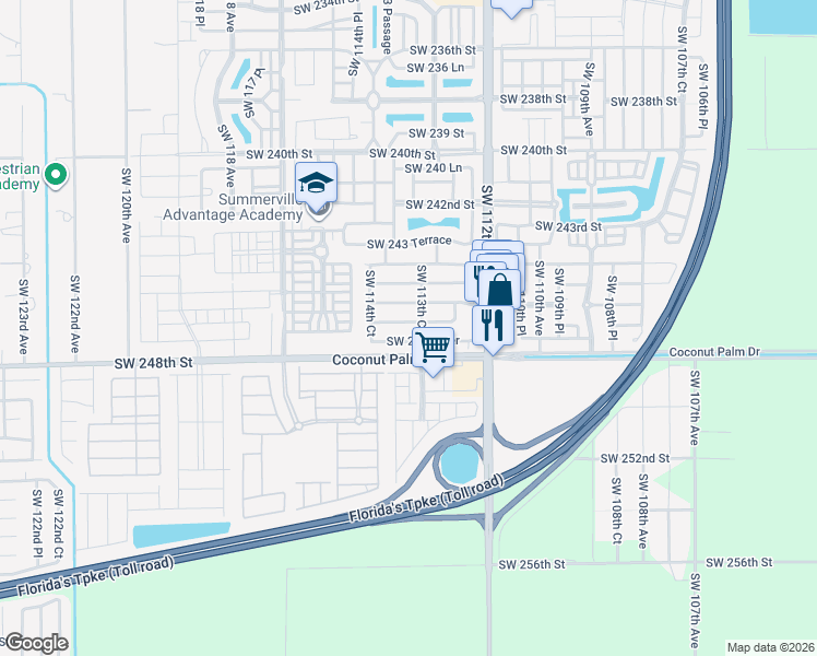 map of restaurants, bars, coffee shops, grocery stores, and more near 11348 Southwest 246 Terrace in Homestead