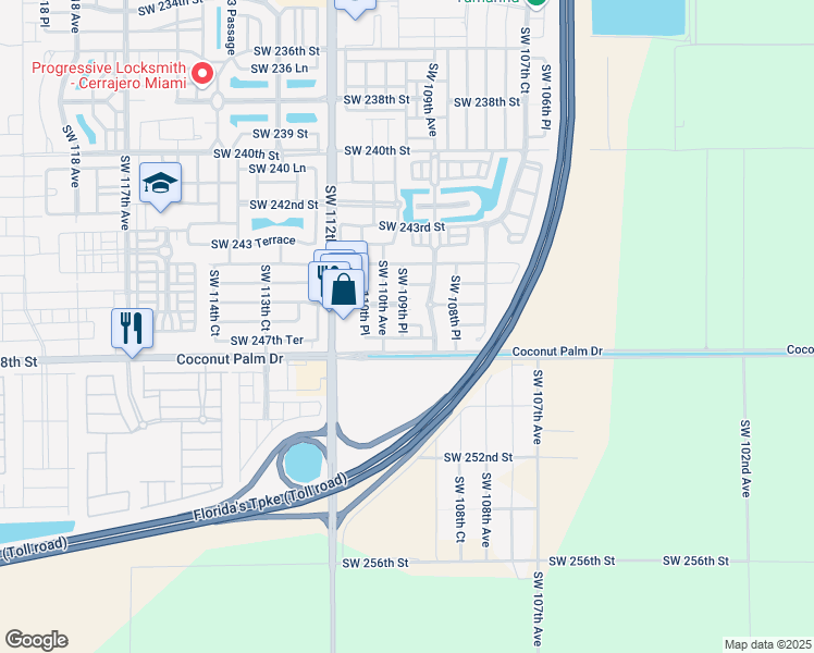 map of restaurants, bars, coffee shops, grocery stores, and more near 10914 Southwest 247th Terrace in Homestead