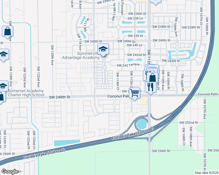 map of restaurants, bars, coffee shops, grocery stores, and more near 11451 Southwest 248th Street in Princeton