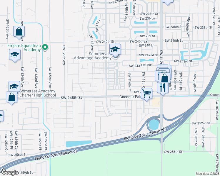 map of restaurants, bars, coffee shops, grocery stores, and more near 24751 Southwest 117th Avenue in Homestead