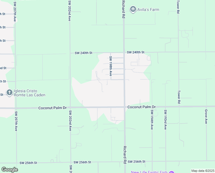 map of restaurants, bars, coffee shops, grocery stores, and more near 24380 Southwest 198th Avenue in Homestead