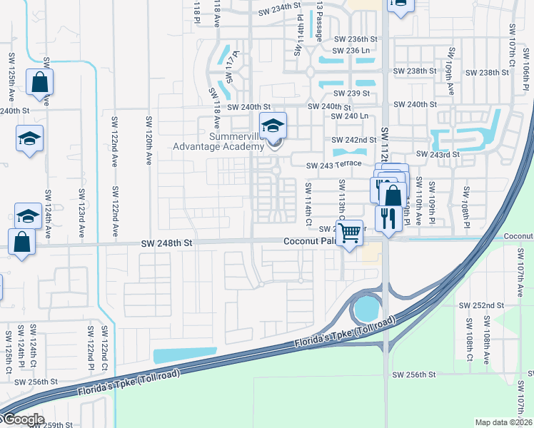 map of restaurants, bars, coffee shops, grocery stores, and more near 11587 Southwest 246 Terrace in Princeton