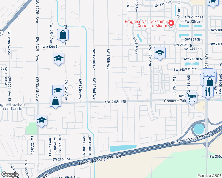map of restaurants, bars, coffee shops, grocery stores, and more near 24540 Southwest 120th Avenue in Homestead