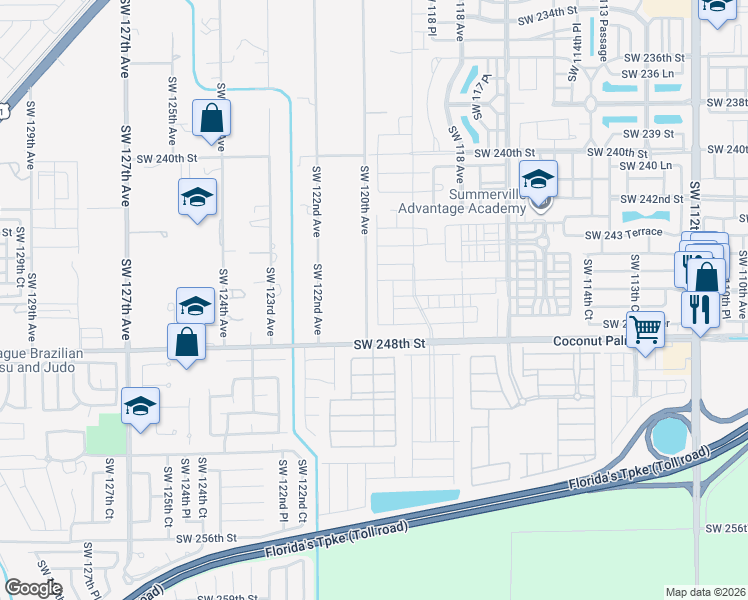 map of restaurants, bars, coffee shops, grocery stores, and more near 24540 Southwest 120th Avenue in Homestead