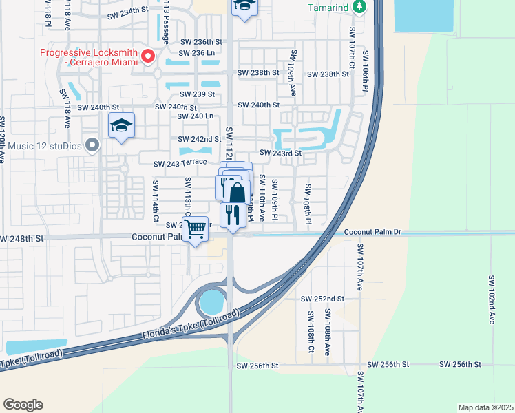 map of restaurants, bars, coffee shops, grocery stores, and more near 11022 Southwest 246th Street in Princeton