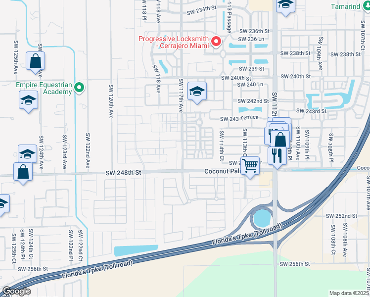 map of restaurants, bars, coffee shops, grocery stores, and more near 24557 Southwest 117th Avenue in Princeton