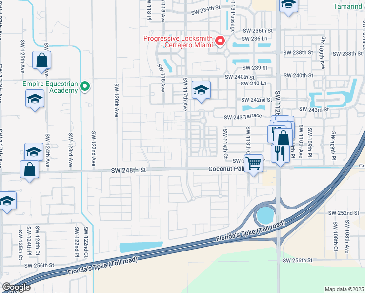 map of restaurants, bars, coffee shops, grocery stores, and more near 24557 Southwest 117th Avenue in Princeton