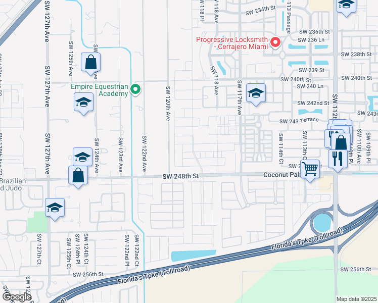 map of restaurants, bars, coffee shops, grocery stores, and more near 24550 Southwest 119th Avenue in Homestead