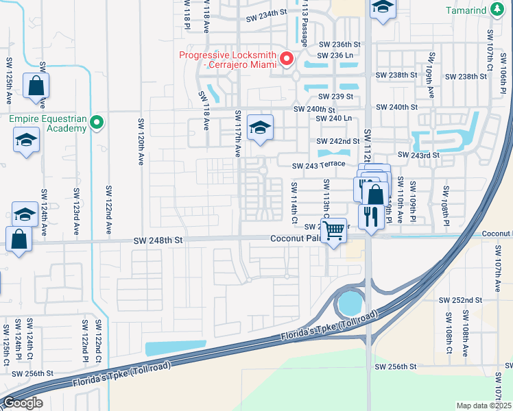 map of restaurants, bars, coffee shops, grocery stores, and more near 11587 Southwest 246 Terrace in Princeton