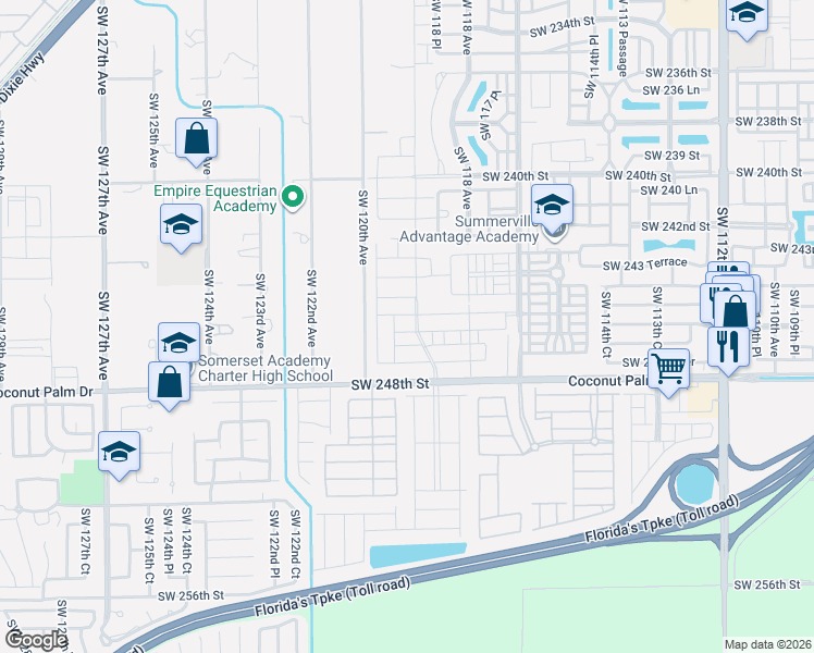 map of restaurants, bars, coffee shops, grocery stores, and more near 24550 Southwest 119th Avenue in Homestead