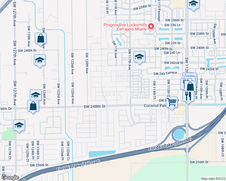 map of restaurants, bars, coffee shops, grocery stores, and more near 11701 Southwest 248th Street in Homestead