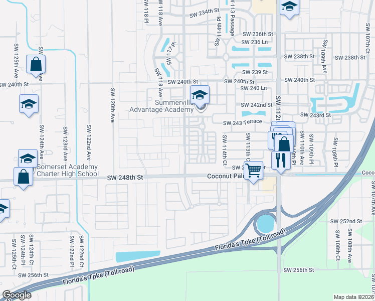 map of restaurants, bars, coffee shops, grocery stores, and more near 24557 Southwest 117th Avenue in Princeton