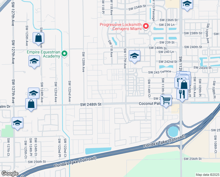 map of restaurants, bars, coffee shops, grocery stores, and more near 11701 Southwest 248th Street in Homestead