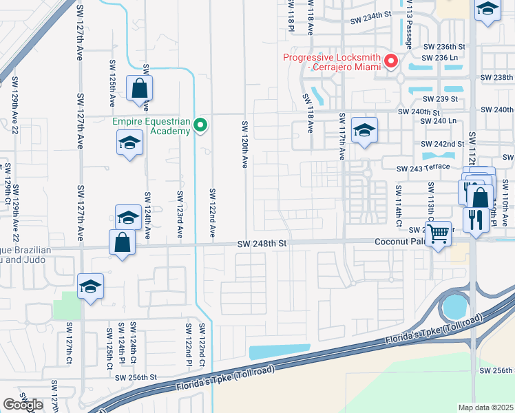 map of restaurants, bars, coffee shops, grocery stores, and more near 24550 Southwest 119th Avenue in Homestead