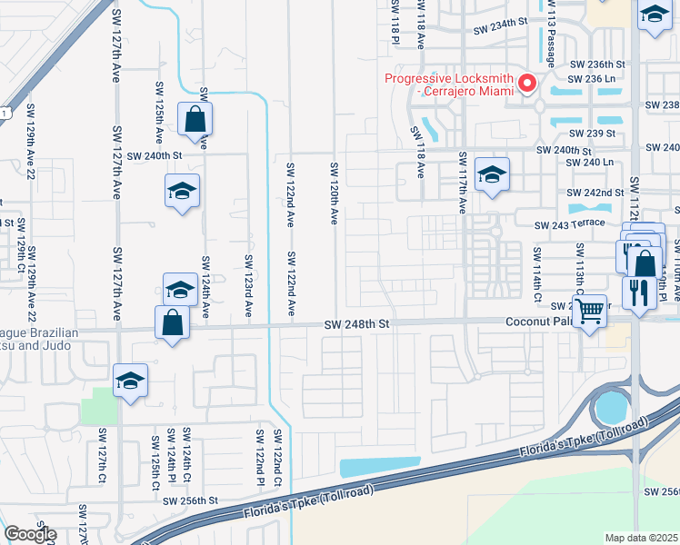 map of restaurants, bars, coffee shops, grocery stores, and more near 24540 Southwest 120th Avenue in Homestead