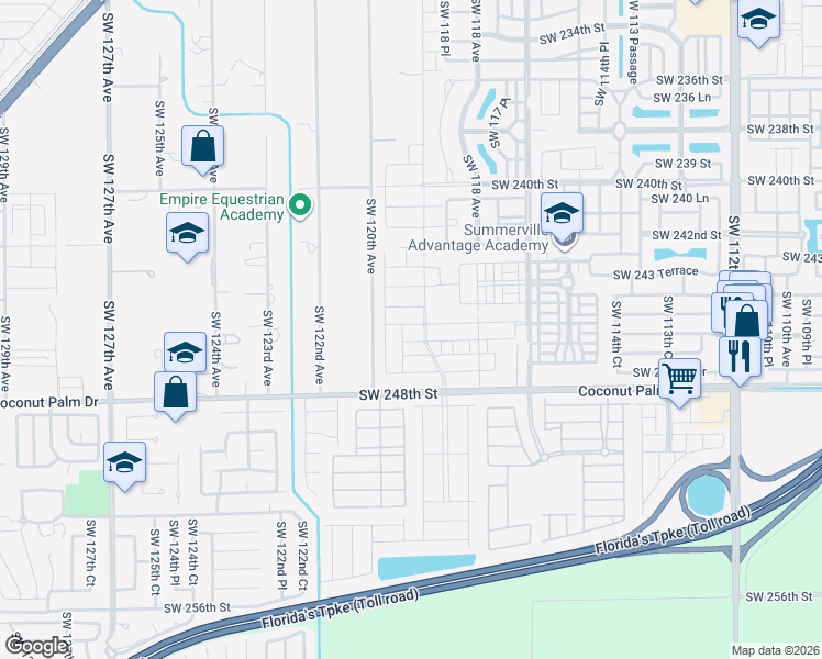 map of restaurants, bars, coffee shops, grocery stores, and more near 24550 Southwest 119th Avenue in Homestead