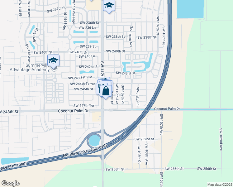 map of restaurants, bars, coffee shops, grocery stores, and more near 11001 Southwest 246th Street in Princeton