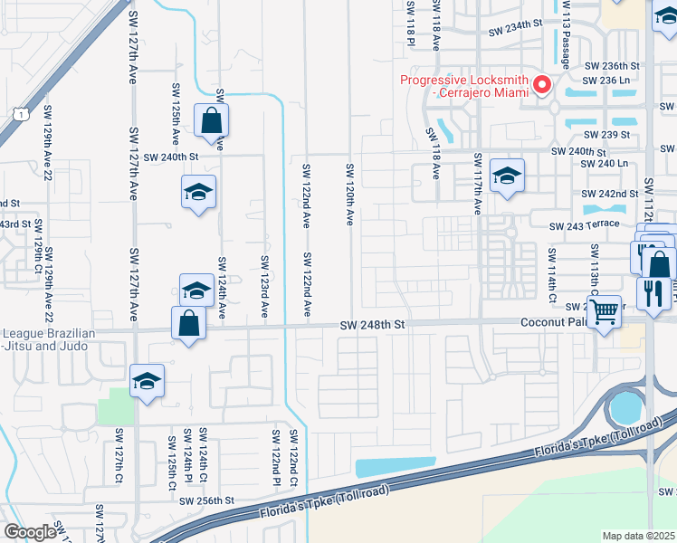 map of restaurants, bars, coffee shops, grocery stores, and more near 24540 Southwest 120th Avenue in Homestead