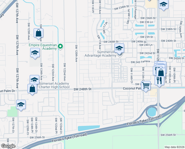 map of restaurants, bars, coffee shops, grocery stores, and more near 24598 Southwest 119th Avenue in Princeton